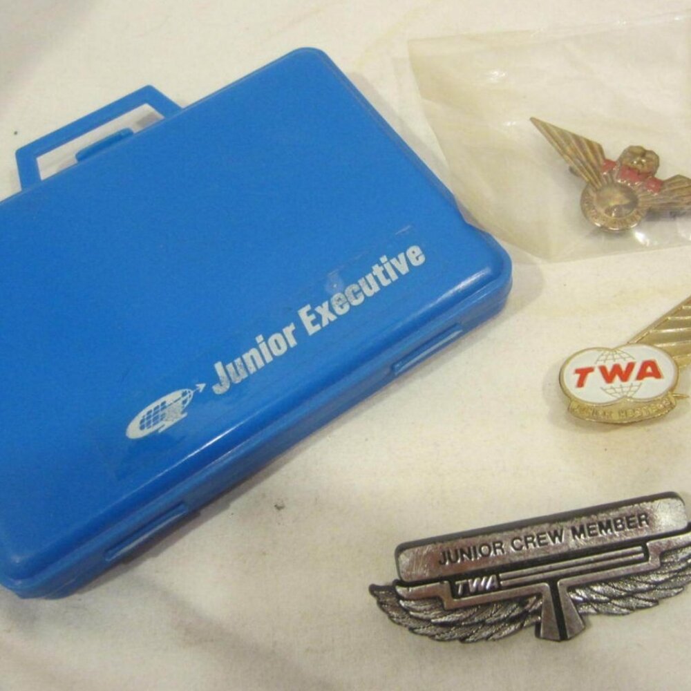 TWA Junior Hostess Crew wings pin & child toy VINTAGE
